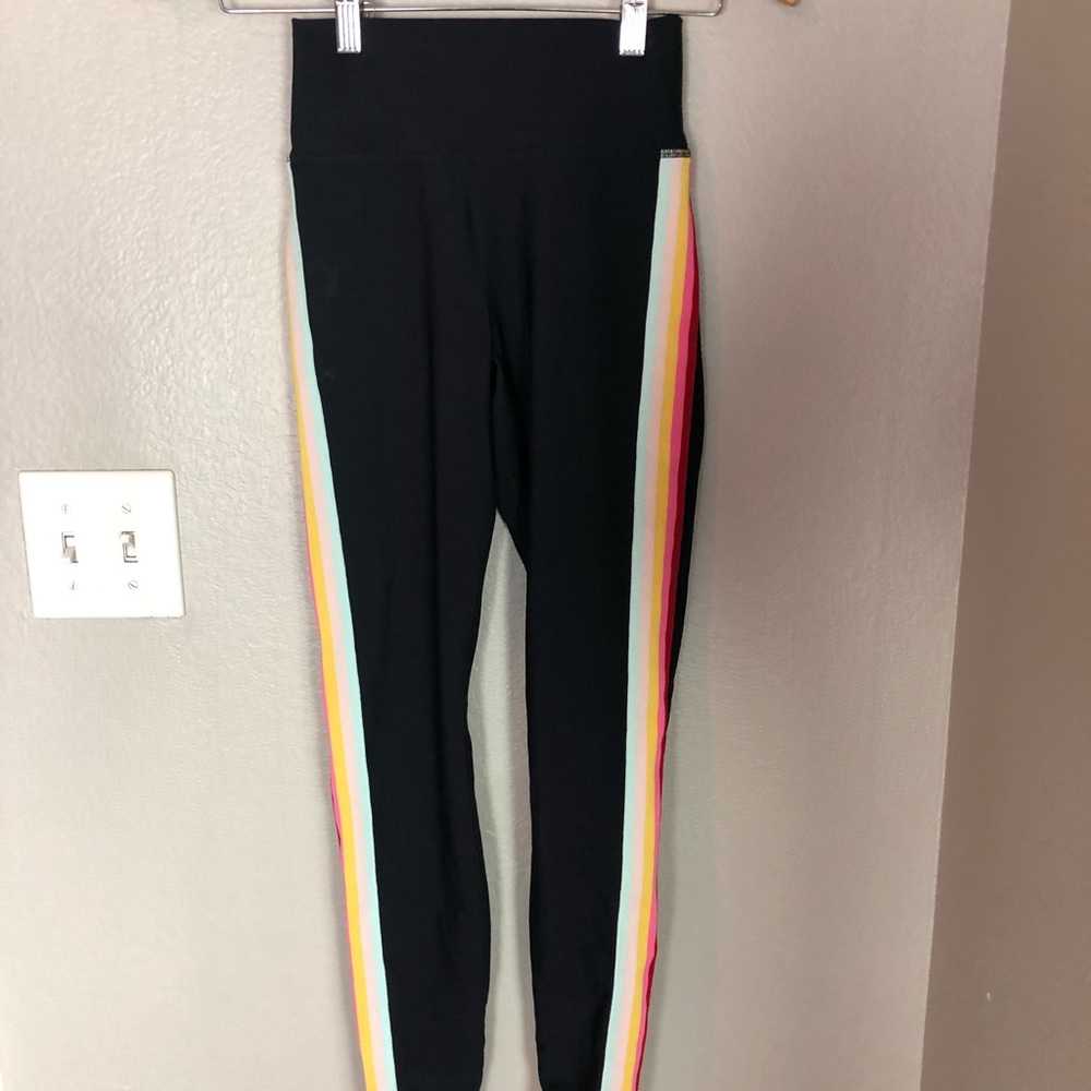 Spiritual Gangster Black Leggings with Rainbow Side Stripes - Picture 4 of 7